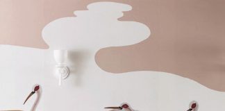 Statuesque cranes (a symbol of good fortune and eternal youth) take over the Flock wallcovering by Fromental for a truly dramatic landscape