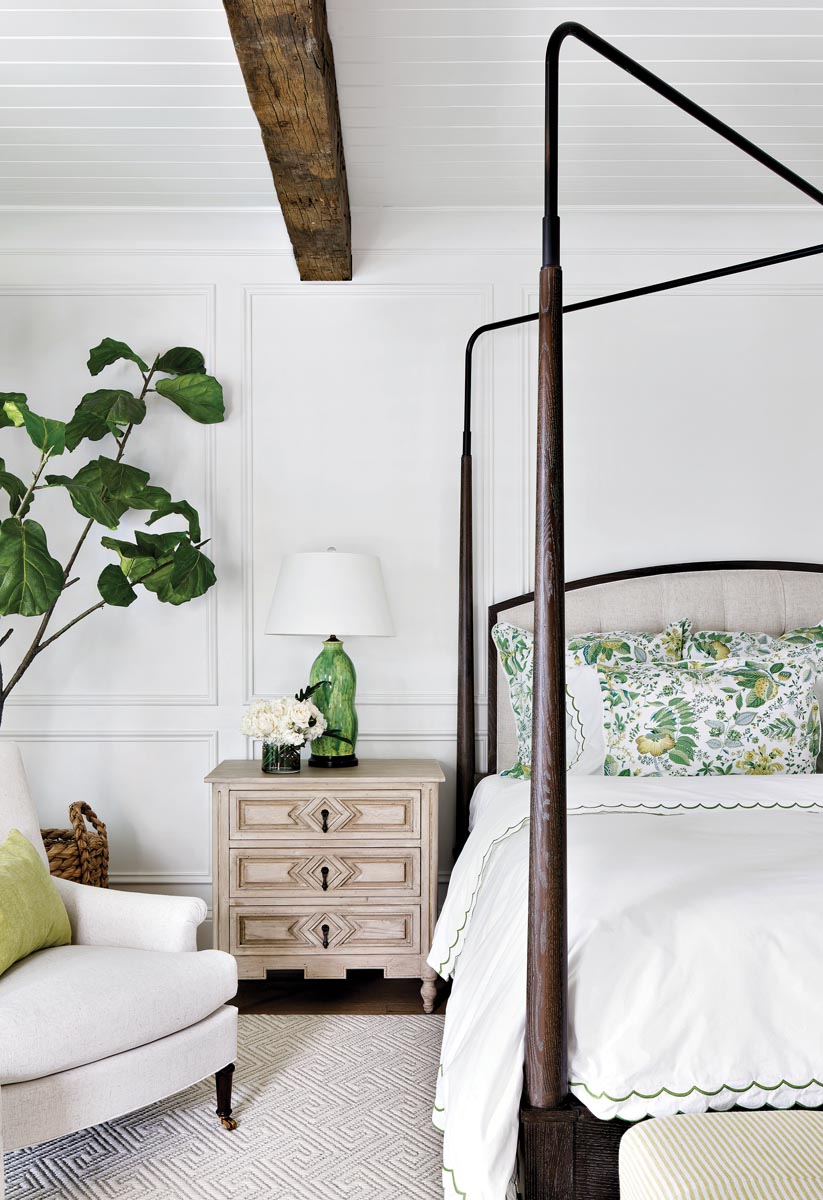 &ldquo;Rattan and seagrass remind me of Old Florida and the islands,&rdquo; says Thompson. &ldquo;As a child in the Abacos, I recall there were grass rugs, rattan furniture, crisp white linens, and bougainvillea and palm leaves for color, so I incorporated those memories into this bedroom.&rdquo;