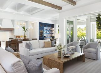 Park Shore Home Balances Chic Form and Function In the living room, Kravet Jazz sofas play into the ease of Florida living with their elegant shapes and performance fabrics. The burlwood nesting tables, which designer Sally Richardson says “fill the space beautifully,” were sourced from RH and bring in rich cool and warm tones that perfectly complement the wood in the nearby kitchen.