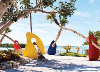 See Structural Alexander Calder Works in Sarasota One of the vignettes from Alexander Calder: The Nature of Movement, Sabal Stabiles features colorful metal planes with cutouts for sabal palms from The Selby’s Downtown Sarasota campus.